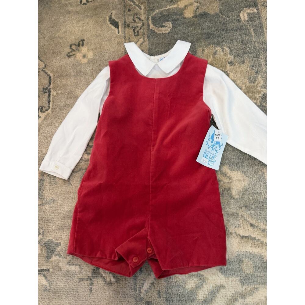 Luli & Me Velvet Jon Jon & White Undershirt 2 Piece Set Boys 3T Holiday NWT $80